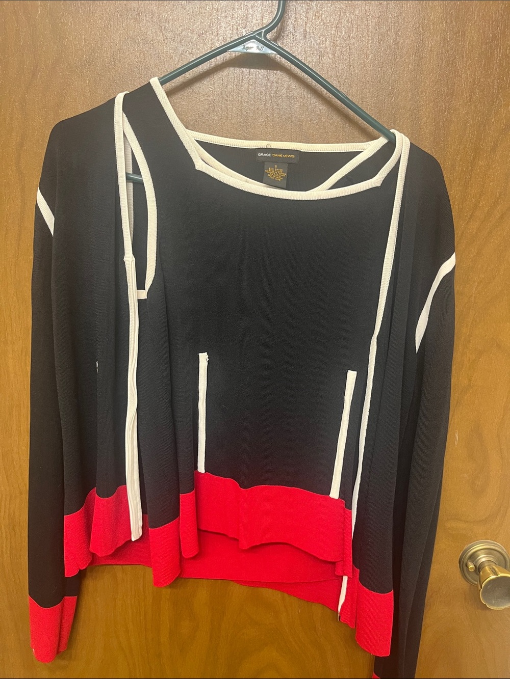 Grace Elements Black, Red & White Trim Colorblock Crewneck Sweater